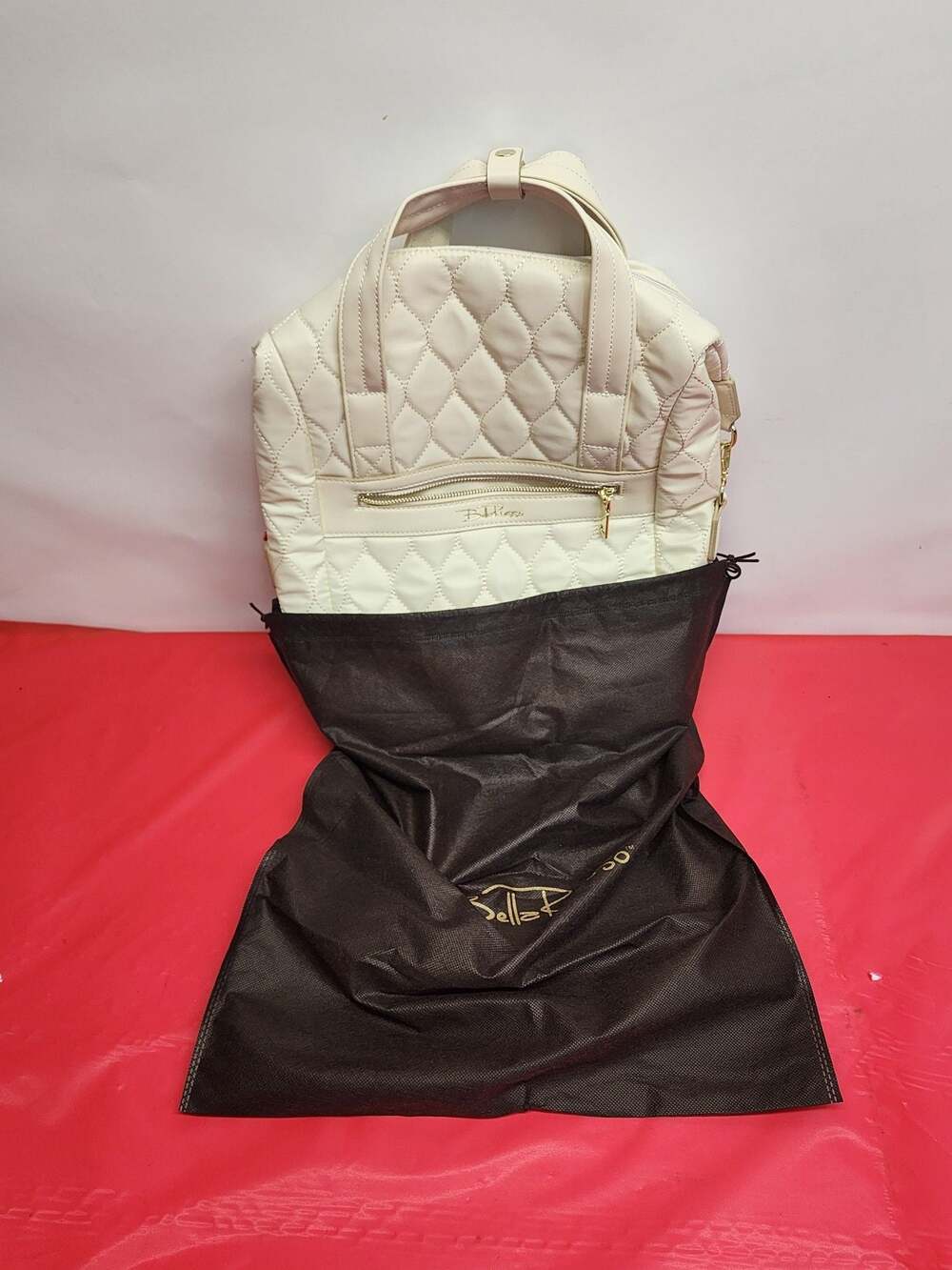 Paris Hilton Quilted Laptop Backpack in Beige - Picture 8 of 9